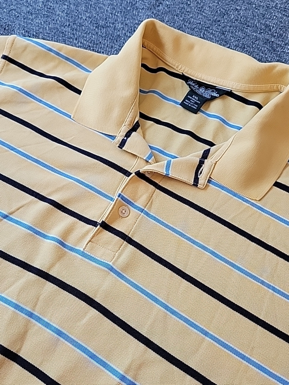 Brooks Brothers Polo Shirt Mens 2XL Country Club Yellow Striped Performance Knit
